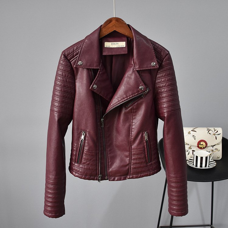Rivet Suit Collar Washed PU Leather Jacket Women Rivet Suit Collar Washed PU Leather Jacket Women 1