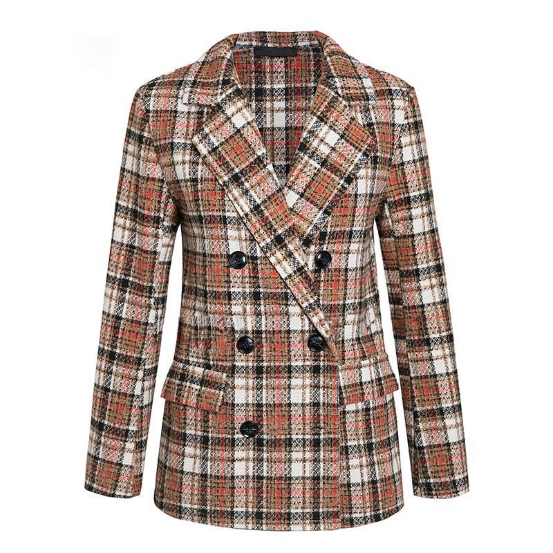 Double-breasted check blazer coat for women LB327 Double-breasted check blazer coat for women LB327 1