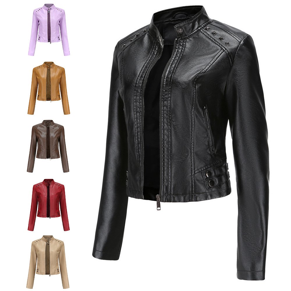 2d4afad1-2b7d-4992-967e-111c065e0baf.jpg Studded Leather Short Jacket Women Long Sleeves 1